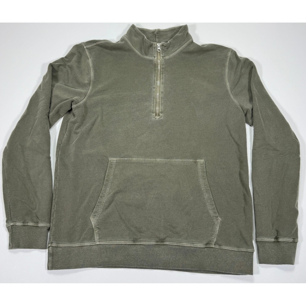 American Giant Quarter Zip Sweatshirt Men's M Olive Green Kangaroo Pocket USA
